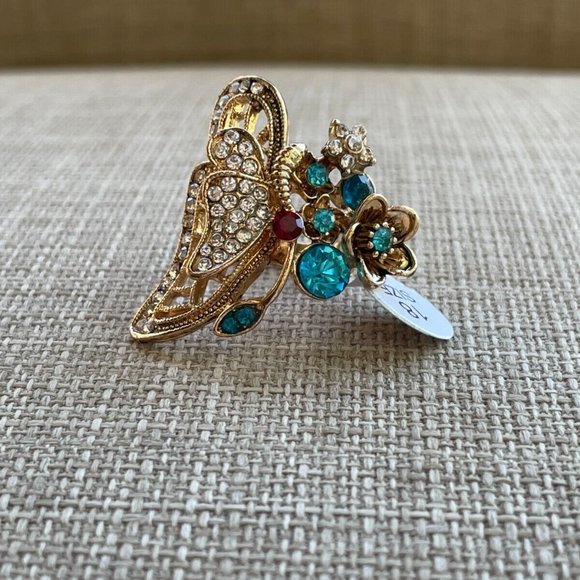 Fashion Women Ring Gold Tone Jewelry Multi Color Crystal Accent Butterfly Size 8 - Picture 12 of 13